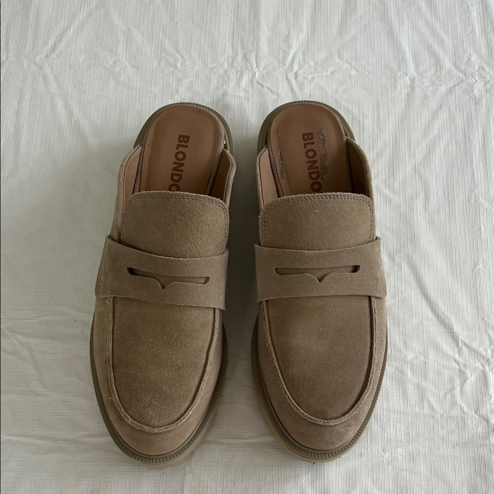 Blondo Suede Slip-On Penny Loafer Mules - Brown/Tan